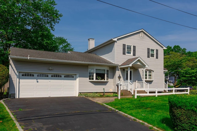 1668 Manatuck Blvd, Bay Shore, NY 11706 - traditional home with driveway, an attached garage, and a chimney