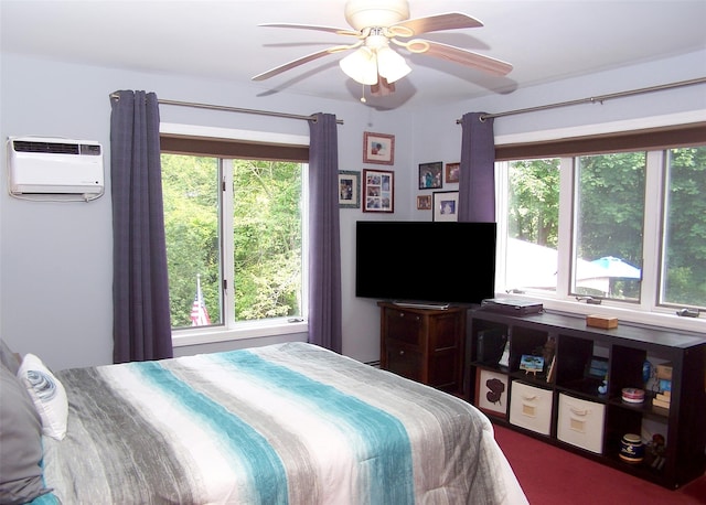 1778 Spur Dr S, Islip, NY 11751 - bedroom with a wall mounted air conditioner, multiple windows, and a ceiling fan