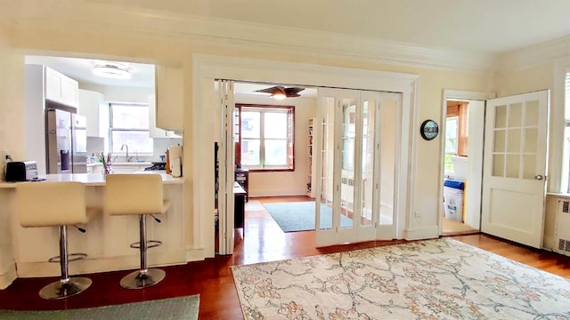 67-38 108st St Unit A53, Forest Hills, NY 11375 - foyer with dark wood-style floors, radiator, and crown molding