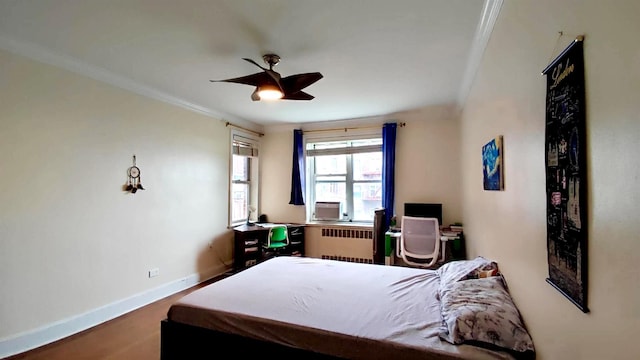67-38 108st St Unit A53, Forest Hills, NY 11375 - bedroom featuring radiator, crown molding, and ceiling fan
