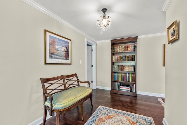 16 Dyke Rd, Setauket, NY 11733 - living area with hardwood / wood-style flooring, a chandelier, and crown molding