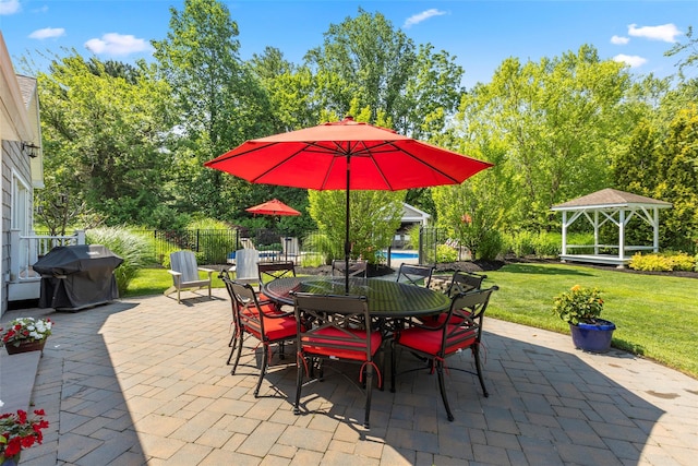 16 Dyke Rd, Setauket, NY 11733 - view of patio / terrace featuring a gazebo, grilling area, and outdoor dining area