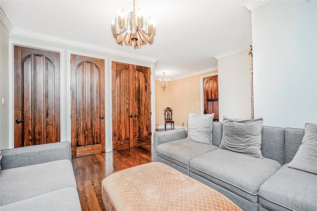 237 Eldridge St Unit 3 & 4, New York Manhattan, NY 10002 - living room with a chandelier, wood finished floors, and ornamental molding