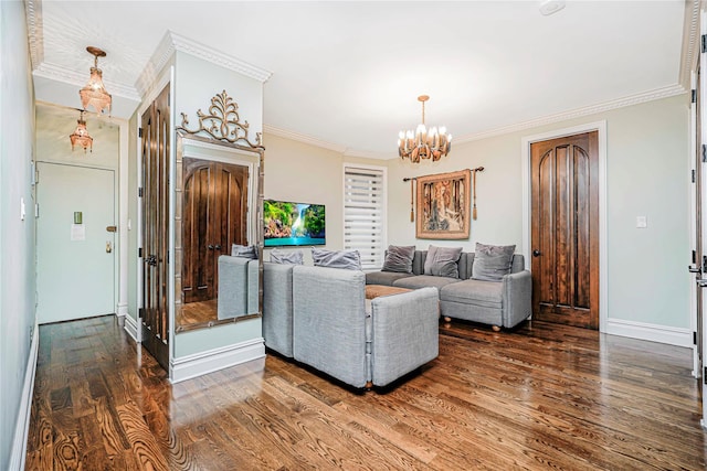 237 Eldridge St Unit 3 & 4, New York Manhattan, NY 10002 - living room featuring a chandelier, crown molding, and wood finished floors