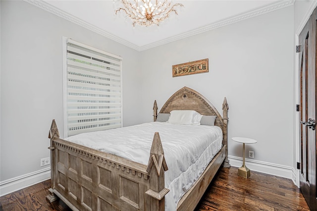 237 Eldridge St Unit 3 & 4, New York Manhattan, NY 10002 - bedroom featuring a chandelier, dark wood-style flooring, and ornamental molding