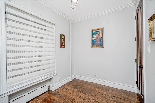 237 Eldridge St Unit 3 & 4, New York Manhattan, NY 10002 - unfurnished room featuring baseboard heating, ornamental molding, and dark wood-style floors