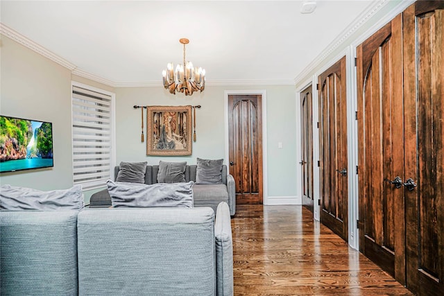 237 Eldridge St Unit 3 & 4, New York Manhattan, NY 10002 - living room with a chandelier, wood finished floors, and crown molding