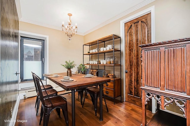 237 Eldridge St Unit 3 & 4, New York Manhattan, NY 10002 - dining space with a chandelier, hardwood / wood-style flooring, and ornamental molding