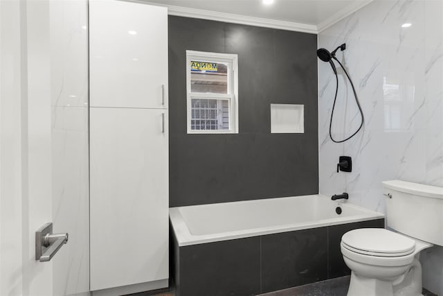 22019 135th Ave, Addisleigh Park, NY 11413 - full bathroom featuring washtub / shower combination, crown molding, and tile walls