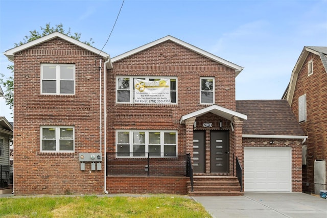 22019 135th Ave, Addisleigh Park, NY 11413 - view of front of house with brick siding, driveway, an attached garage, and a shingled roof