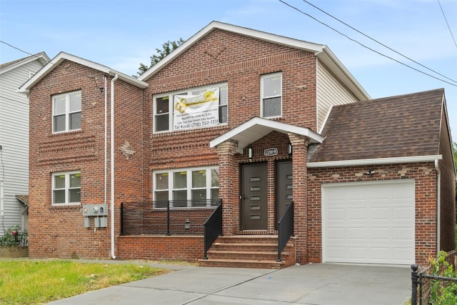 22019 135th Ave, Addisleigh Park, NY 11413 - view of front of home featuring brick siding, driveway, an attached garage, and a shingled roof