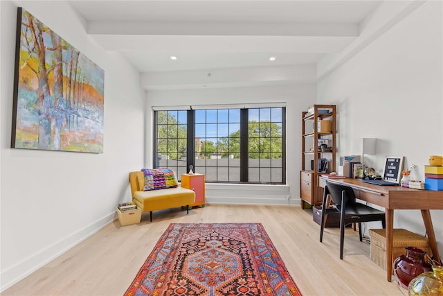 100 Pondfield Rd Unit 2B, Bronxville, NY 10708 - home office featuring wood finished floors, recessed lighting, and beamed ceiling