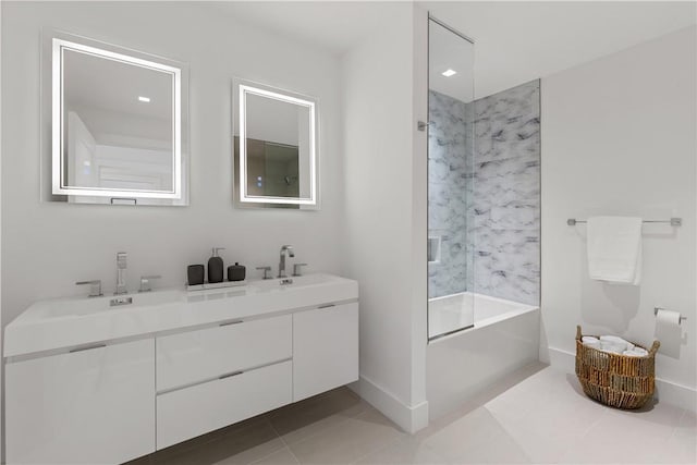 100 Pondfield Rd Unit 2B, Bronxville, NY 10708 - full bathroom with double vanity, tile patterned floors, and bathing tub / shower combination