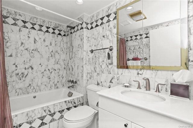 1374 Midland Ave Unit Ph07, Bronxville, NY 10708 - full bathroom featuring tile walls, tiled shower / bath combo, vanity, and recessed lighting