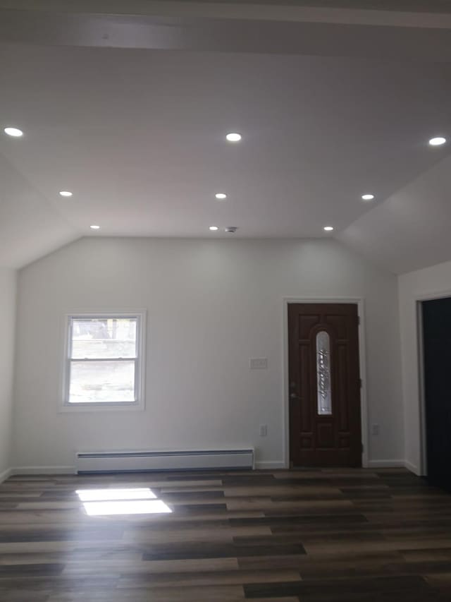 6 Hillcrest Trl, Monroe, NY 10950 - entryway featuring lofted ceiling, a baseboard heating unit, wood finished floors, and recessed lighting
