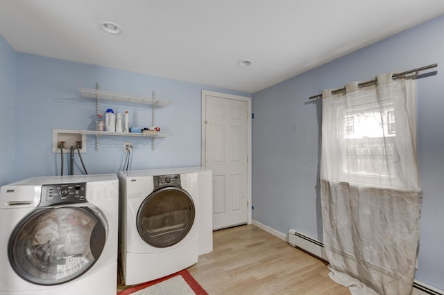 1464 Potter Blvd, Bay Shore, NY 11706 - washroom featuring a baseboard radiator, washer and dryer, and wood finished floors