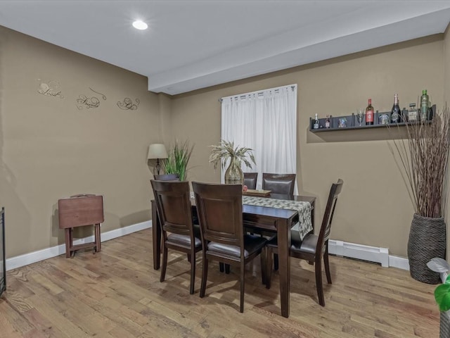 2677 Heath Ave, Bronx, NY 10463 - dining area featuring a baseboard radiator, wood finished floors, and recessed lighting