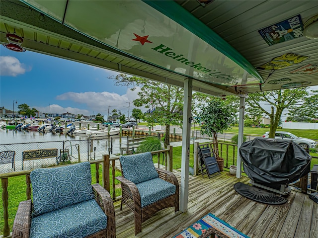 510 S Great Neck Rd, Copiague, NY 11726 - wooden deck with a water view and grilling area