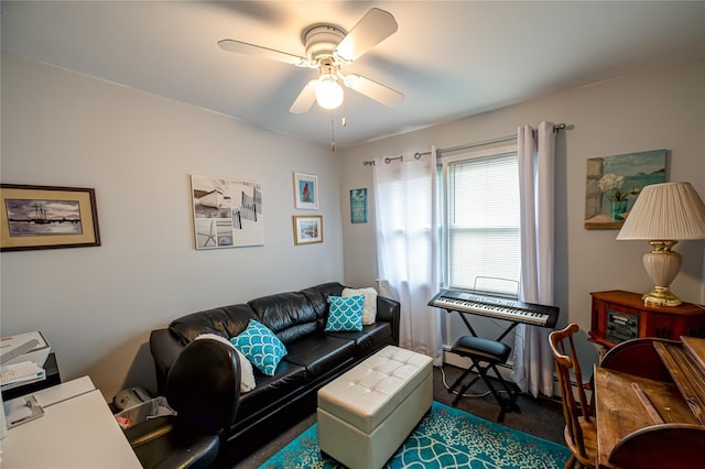 510 S Great Neck Rd, Copiague, NY 11726 - carpeted living room featuring ceiling fan