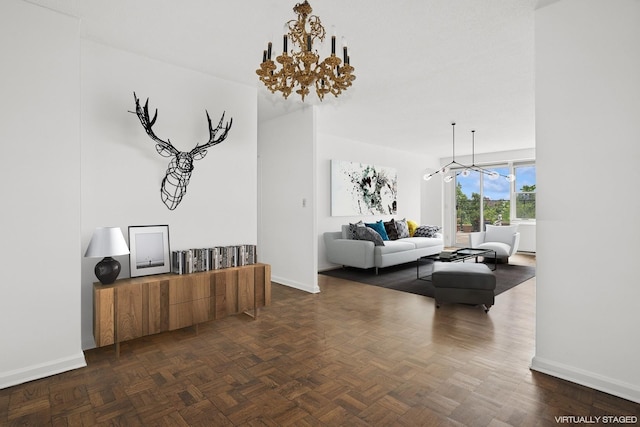 2400 Johnson Ave Unit 1K, Bronx, NY 10463 - living area with a chandelier and baseboards