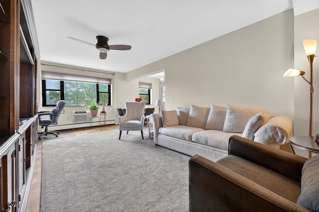 505 Central Ave Unit 408, White Plains, NY 10606 - living area featuring ceiling fan, light wood-style floors, and baseboard heating