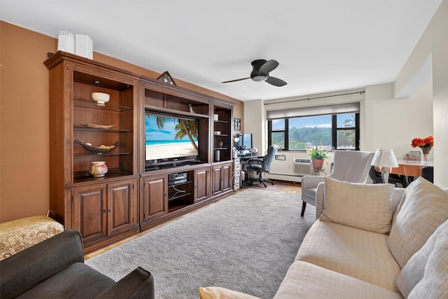 505 Central Ave Unit 408, White Plains, NY 10606 - living room with a ceiling fan, a desk, and wood finished floors