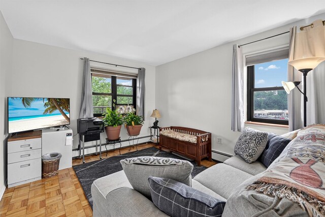 505 Central Ave Unit 408, White Plains, NY 10606 - living room featuring a baseboard radiator and a baseboard heating unit