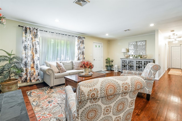 63 Lake Walton Rd, Wappingers Falls, NY 12590 - living area featuring hardwood / wood-style floors, recessed lighting, and crown molding