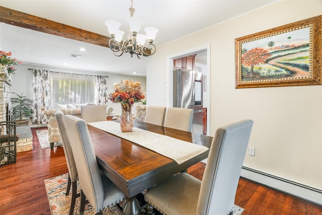 63 Lake Walton Rd, Wappingers Falls, NY 12590 - dining space featuring a baseboard radiator, a chandelier, wood finished floors, and recessed lighting