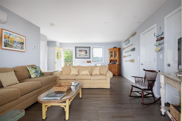 22 Creek Rd, Wading River, NY 11792 - living area with dark wood-style floors, a wall mounted AC, and recessed lighting