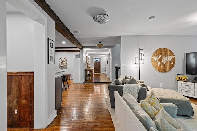 41 River Rd, Nyack, NY 10960 - living room with wood-type flooring and beamed ceiling