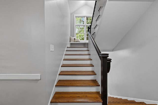 41 River Rd, Nyack, NY 10960 - stairs with vaulted ceiling and wood finished floors