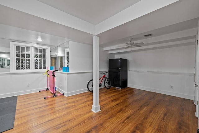 41 River Rd, Nyack, NY 10960 - interior space featuring freestanding refrigerator, wood finished floors, and ceiling fan