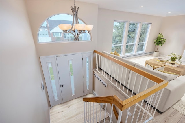 2508 Centre Ave, Bellmore, NY 11710 - foyer entrance with a chandelier, wood finished floors, and recessed lighting