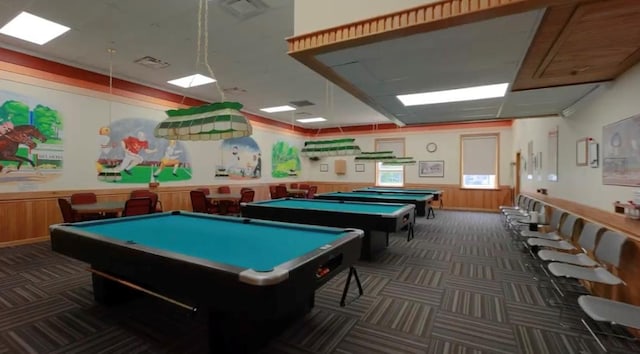 137 Eastbourne Ct Unit A, Ridge, NY 11961 - playroom featuring carpet, billiards table, and a wainscoted wall