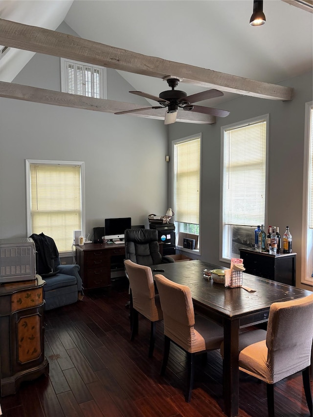 84 Highview Ave, Nanuet, NY 10954 - dining area featuring ceiling fan, dark wood-type flooring, plenty of natural light, and a desk