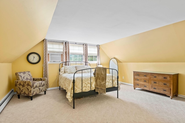 5 Seward Ln, Stony Brook, NY 11790 - carpeted bedroom with baseboard heating, vaulted ceiling, and cooling unit