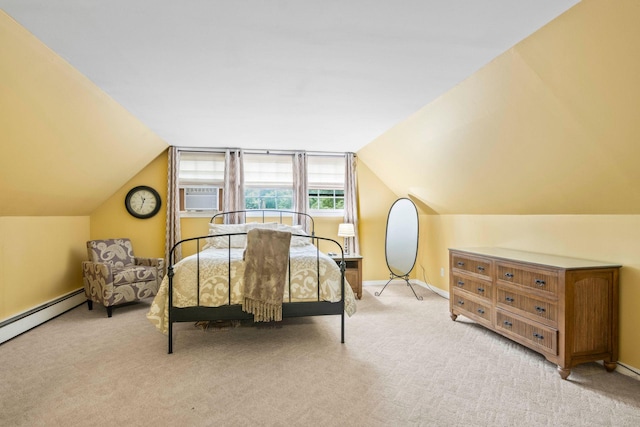 5 Seward Ln, Stony Brook, NY 11790 - bedroom with light colored carpet, vaulted ceiling, and a baseboard heating unit