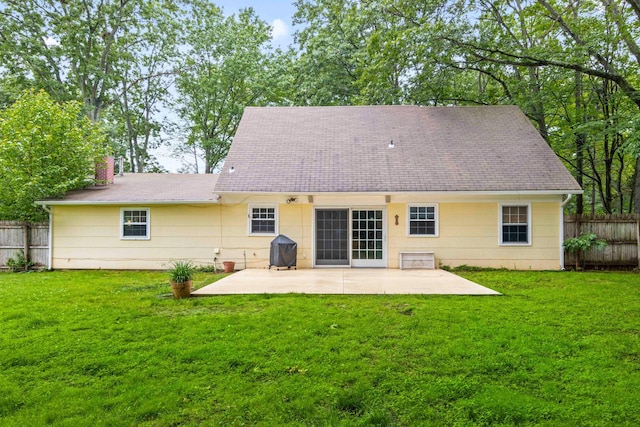 5 Seward Ln, Stony Brook, NY 11790 - rear view of property featuring a chimney, a patio area, and a shingled roof