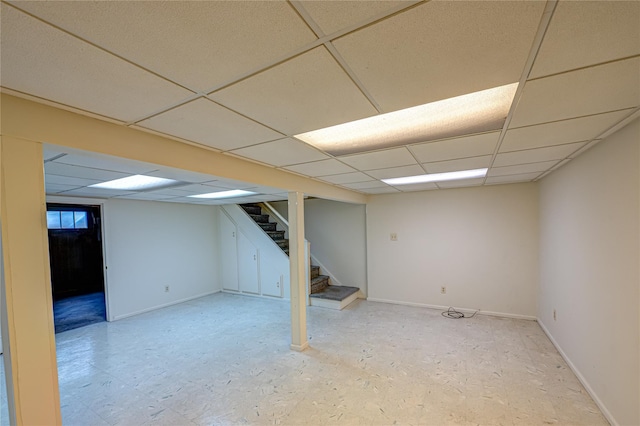 26 Village Ln, Hauppauge, NY 11788 - finished below grade area featuring a paneled ceiling and stairway