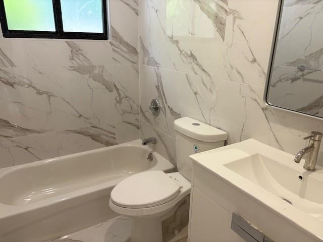 747 Janos Ln, West Hempstead, NY 11552 - full bath with marble finish floors, vanity, shower / washtub combination, and tile walls