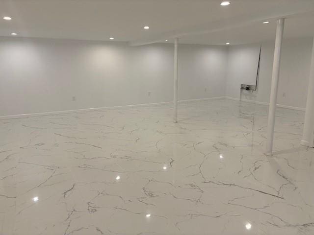 747 Janos Ln, West Hempstead, NY 11552 - finished below grade area with recessed lighting and light marble finish floors