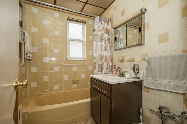 40-29 201st St Unit A, B, C, Bayside, NY 11361 - full bath featuring tile walls, shower / bathtub combination with curtain, and vanity