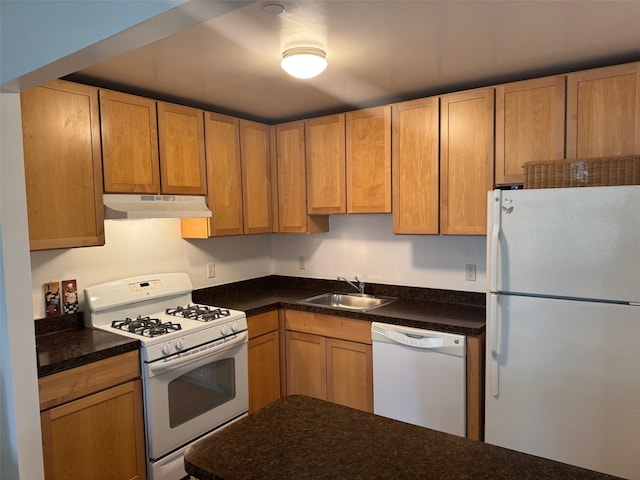 837 Washington Ave Unit 3A, Bronx, NY 10451 - kitchen featuring white appliances, under cabinet range hood, and dark countertops