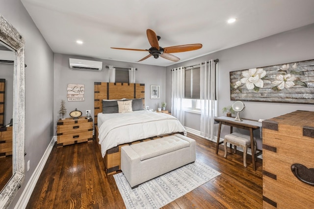 35 Irenhyl Ave, Port Chester, NY 10573 - bedroom with a wall mounted AC, wood finished floors, recessed lighting, and a ceiling fan