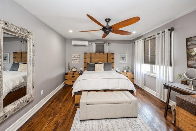 35 Irenhyl Ave, Port Chester, NY 10573 - bedroom featuring a wall mounted air conditioner, wood finished floors, recessed lighting, and ceiling fan