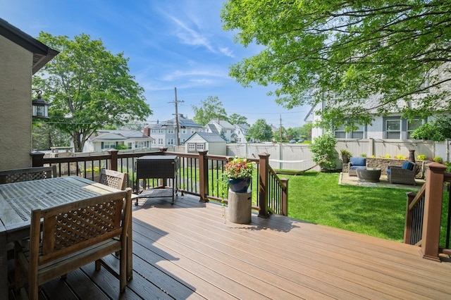 35 Irenhyl Ave, Port Chester, NY 10573 - deck with a fenced backyard, outdoor dining area, and a residential view
