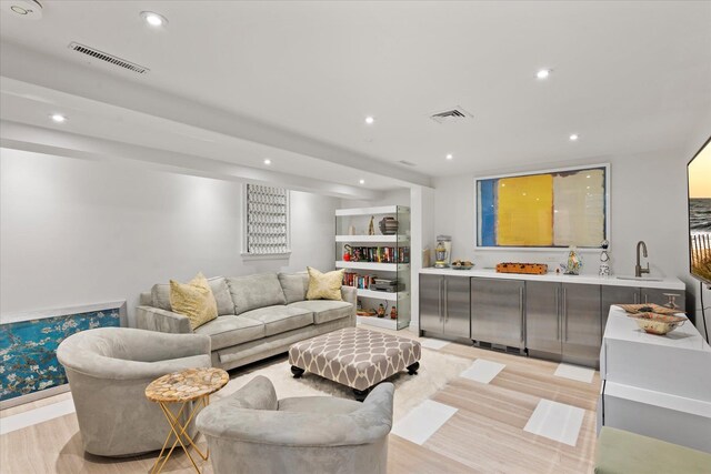 41 Park Cir, Quogue, NY 11959 - living room featuring recessed lighting and light wood-style floors