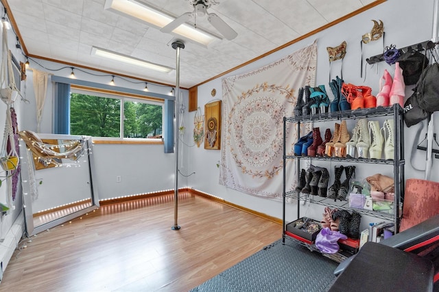 5 Rose Ests Unit 2, Walden, NY 12586 - exercise room with wood finished floors, ceiling fan, and ornamental molding
