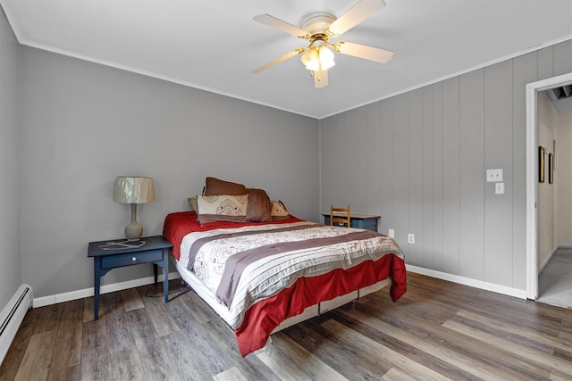 5 Rose Ests Unit 2, Walden, NY 12586 - bedroom featuring a baseboard radiator, wood finished floors, ceiling fan, and ornamental molding